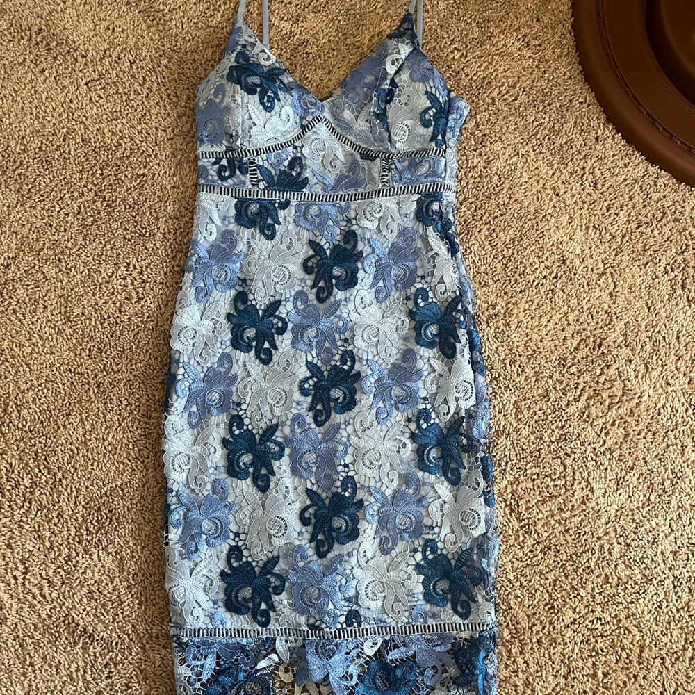 Elegant Blue Lace Dress